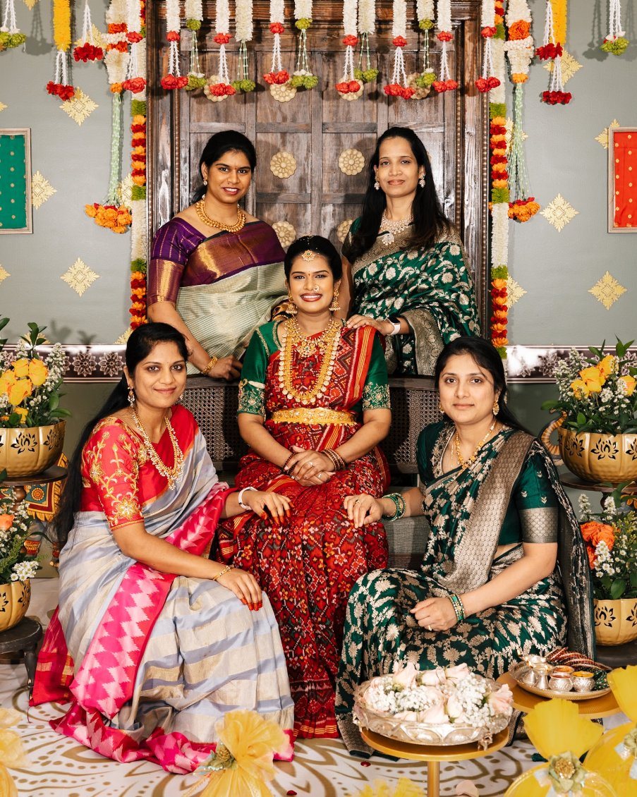 Family portrait in a wedding setting